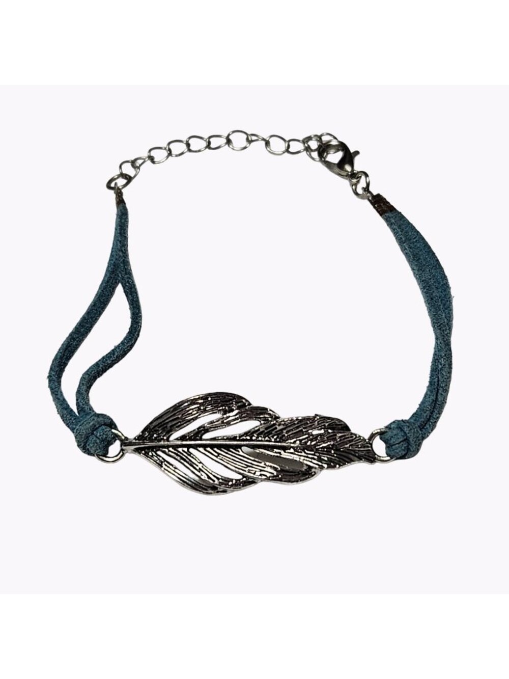 Bono Feather Charm String Bracelet Silver Tone Nature Fashion Jewelry Women